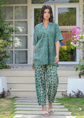 Sage Green Dabu Kaftan Co-ord Set