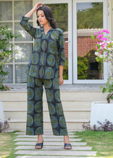Charcoal Vanaspati Print Straight Jacket Co-ord Set