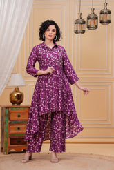 Purple Punch Hand Embroidered Assymetrical Kurta Set