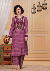 Wine Zari Embroidered Asymmetrical Kurta Set