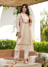 Ivory Floral Resham Emrboidered Kurta Set