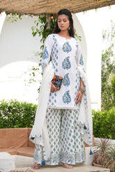 Blue Pottery Hand Blocked Print Kurta Set