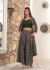 Moss Green Chanderi Jacket & Palazzo Fusion Set