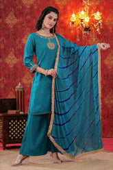 Turquoise Firoza Sharara Set with Leheriya Dupatta
