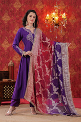 Purple Indira Anarkali Set with Ombre Dupatta