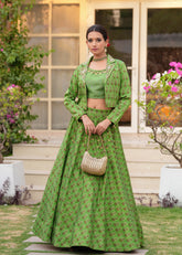 Tota Green Lehenga Jacket Fusion Set