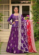 Purple Aparajita Zardozi Jacket Lehenga Set with Blouse
