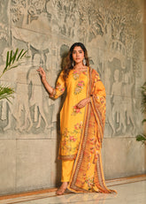 Yellow Zari - Kari & Phool Silk Kurta Dupatta Set