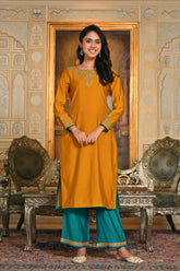 Mustard Dori Embroidered Maharani Kurta Set