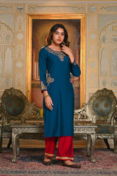 Royal Blue Dori Embroidered Maharani Kurta Set
