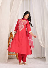 Laal Ritu Embroidered A-Line Kurta Set with Leheriya Dupatta