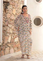 Ivory Zardozi Embroidered Kaftan Draped Skirt Fusion Set