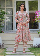 Floral Hand Block Printed A-Line Kurta Set