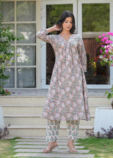 Biscut Floral Hand Blocked Kurta Salwar Set