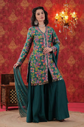 Moss Green Hand Embellished Sharara Set
