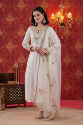 Soft Pearl Hand Painted A-Line Kurta Dupatta Set