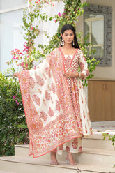 Aarohi Red Mirror Work Cotton Anarkali Set