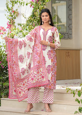 Aarohi Rani Pink Mirror Work Cotton Kurta Set