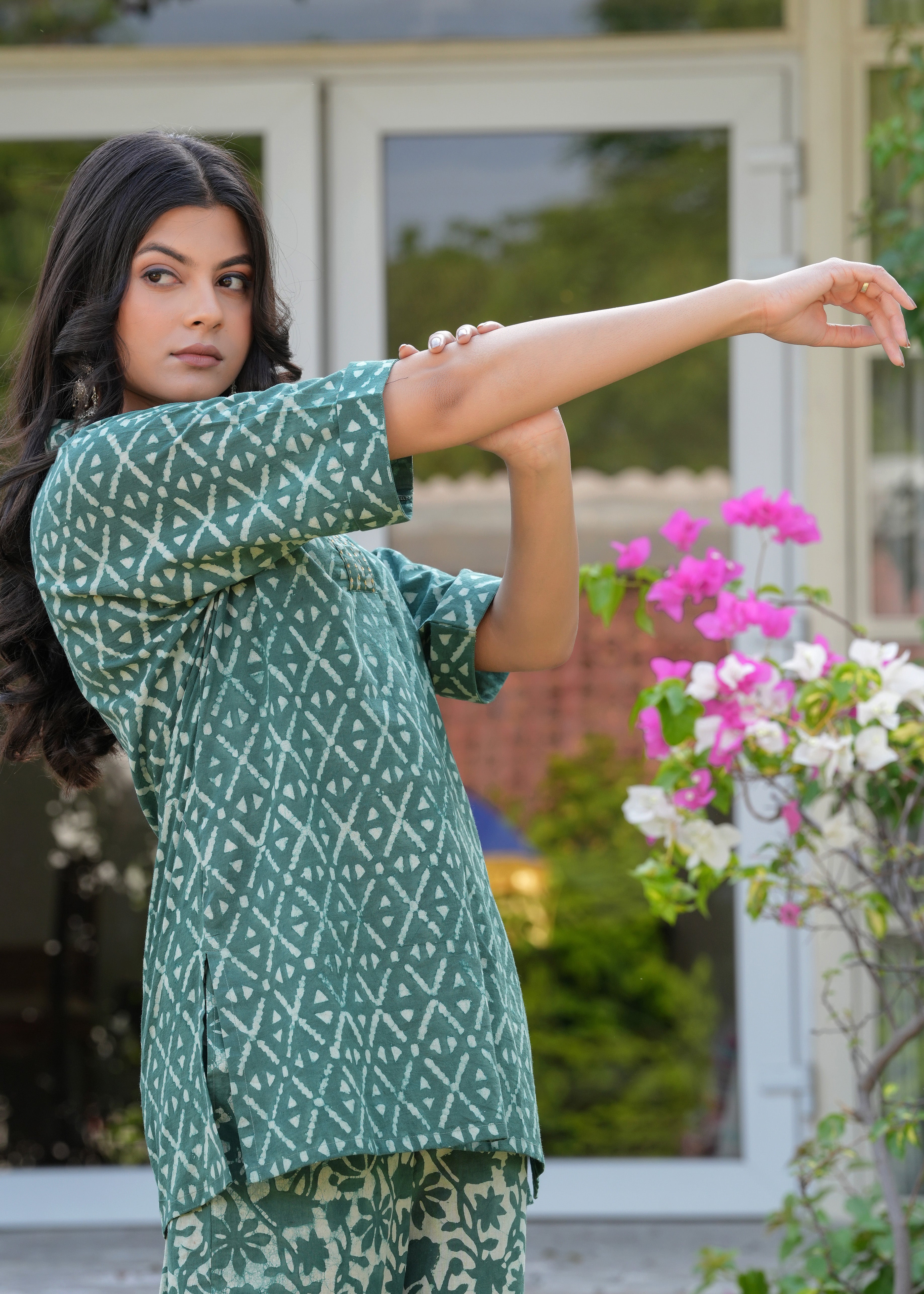 Sage Green Dabu Kaftan Co-ord Set