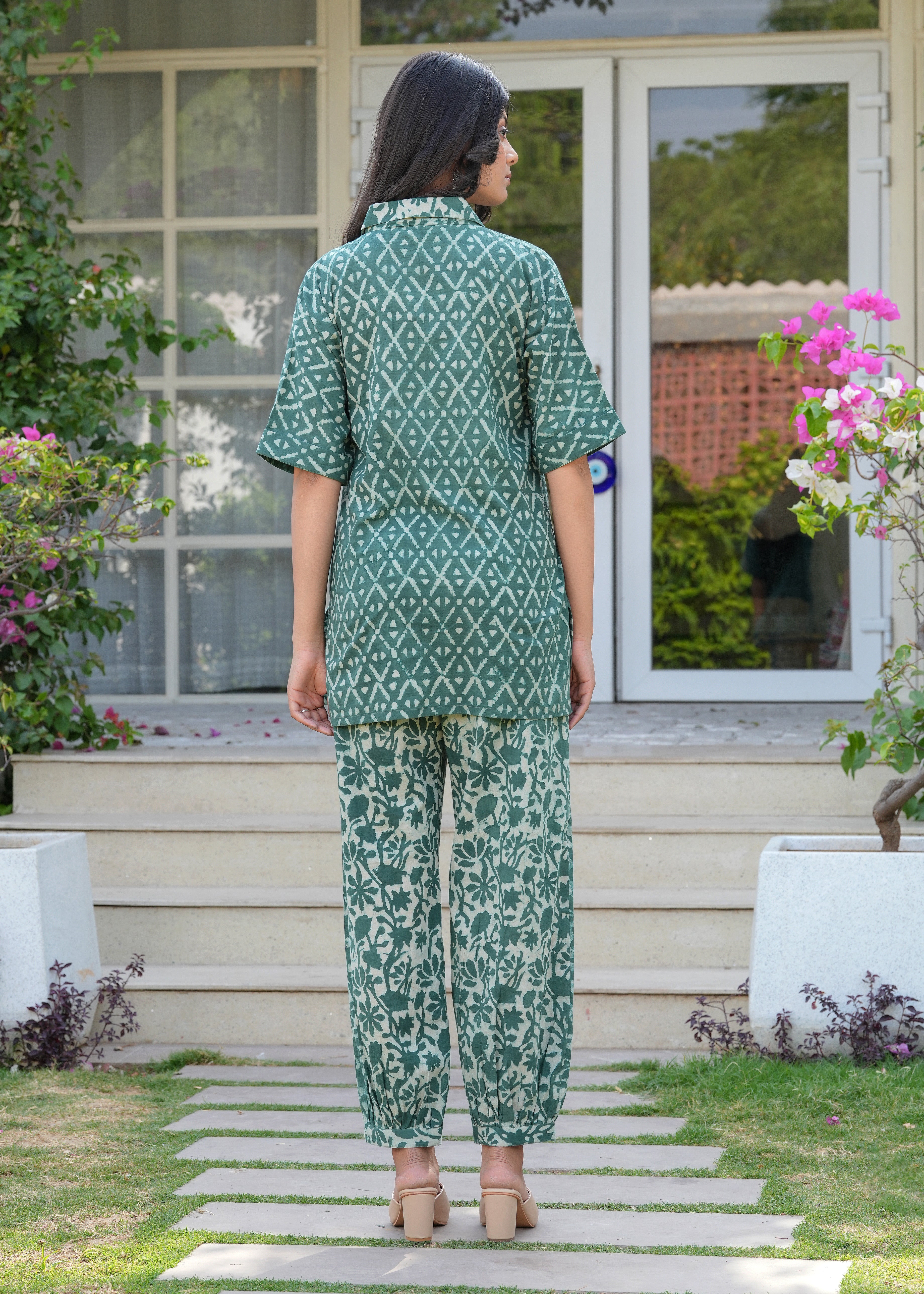 Sage Green Dabu Kaftan Co-ord Set