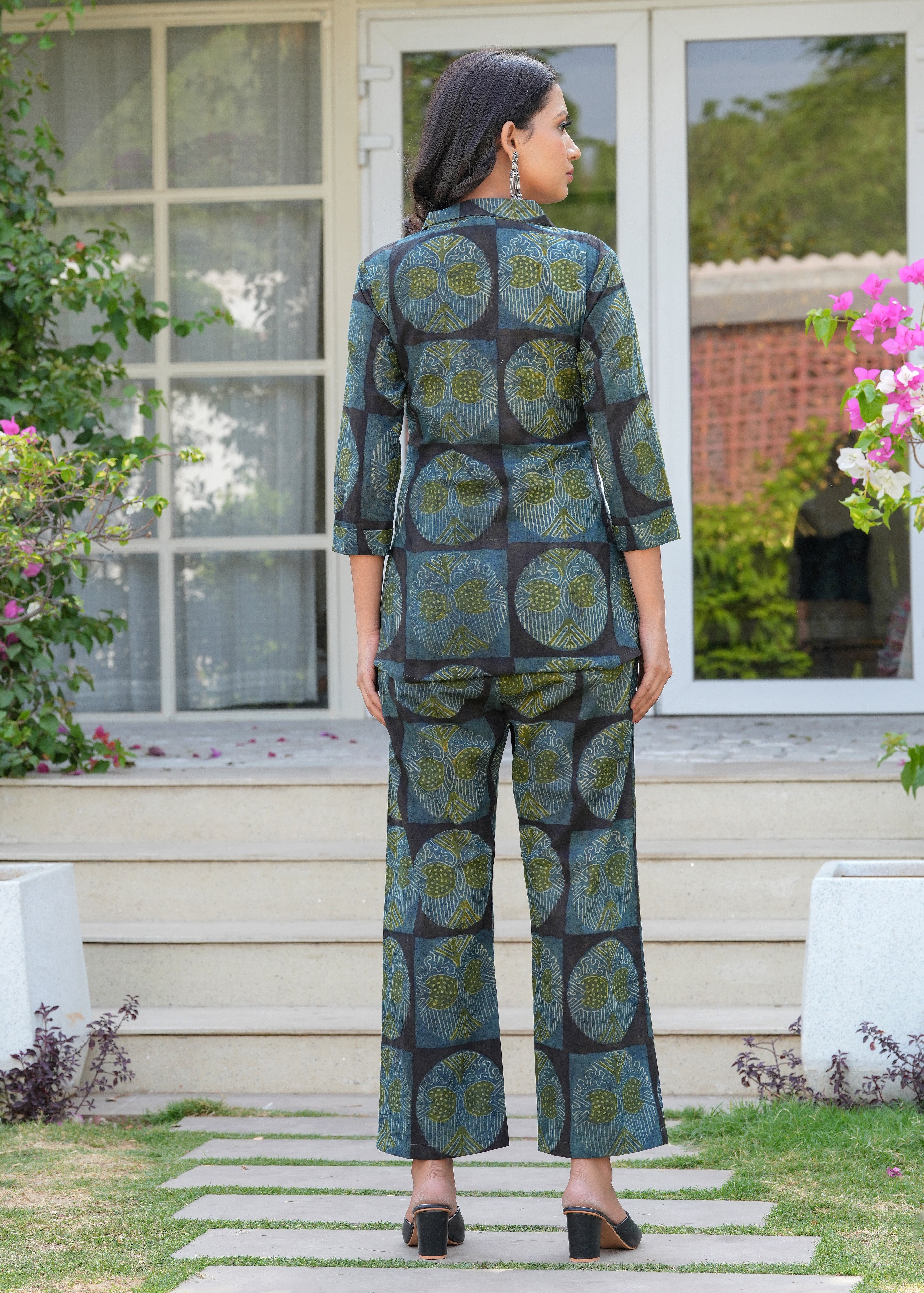 Charcoal Vanaspati Print Straight Jacket Co-ord Set