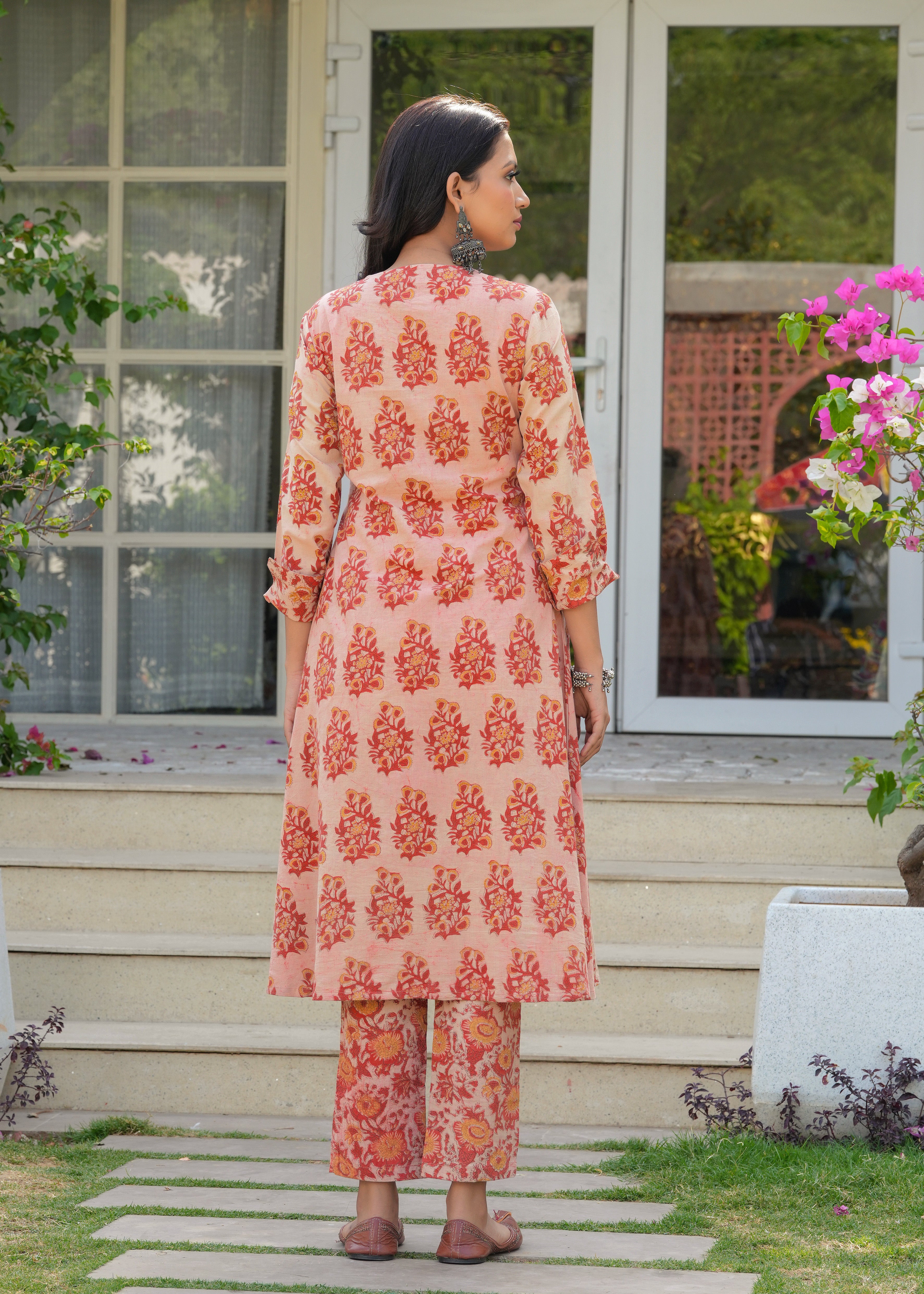 Carrot Red Vanaspati Print A-Line Kurta Set