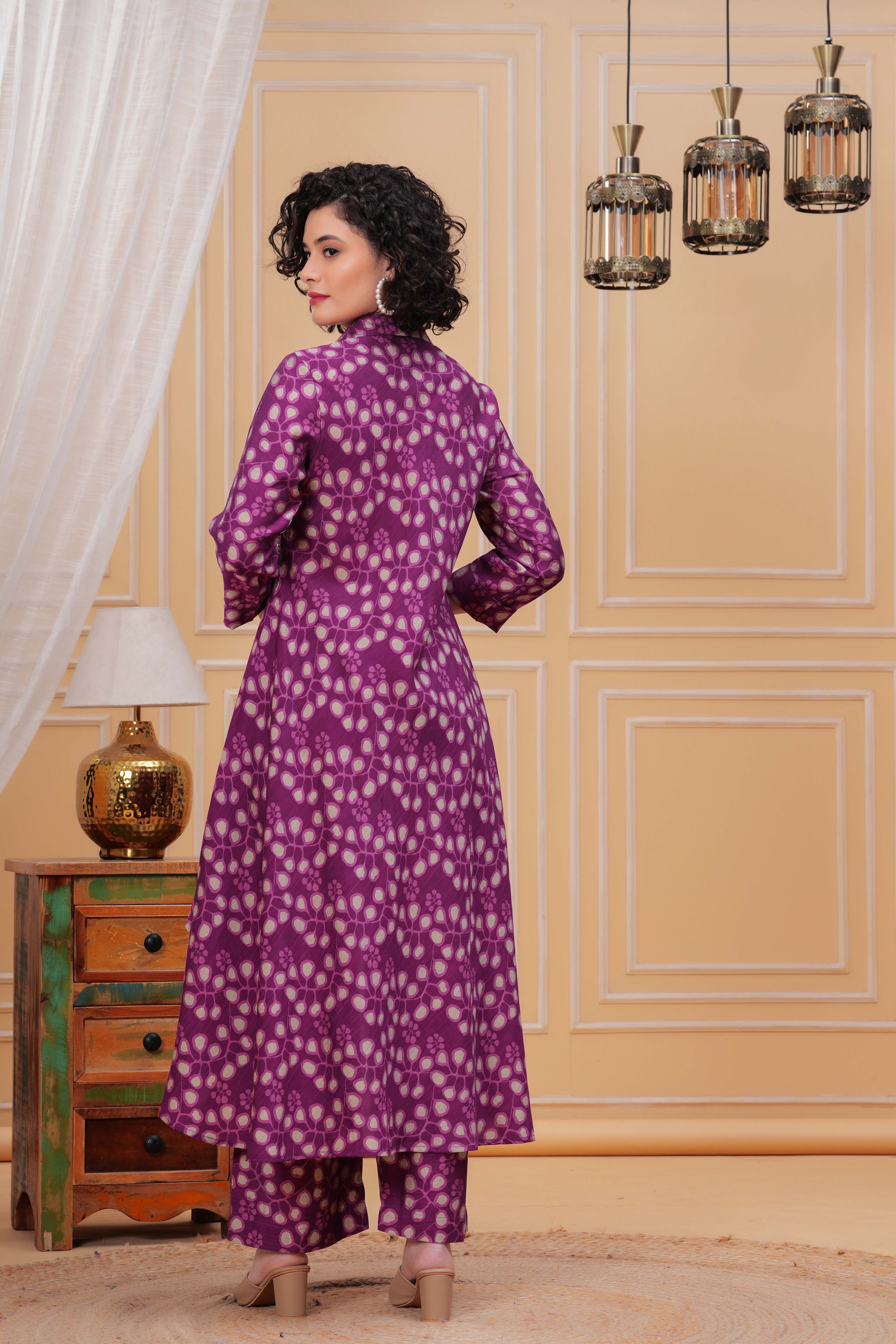 Purple Punch Hand Embroidered Assymetrical Kurta Set