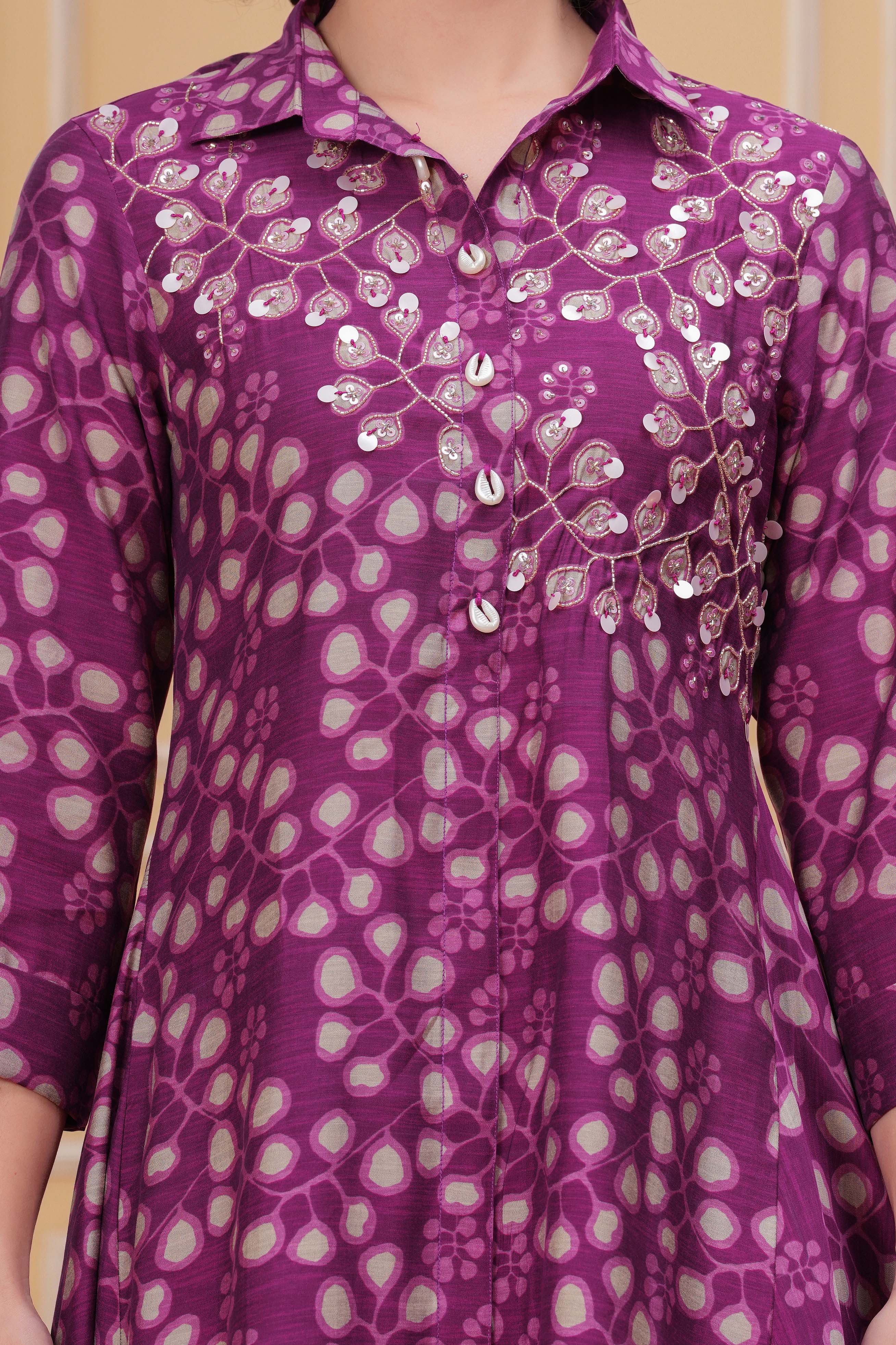 Purple Punch Hand Embroidered Assymetrical Kurta Set