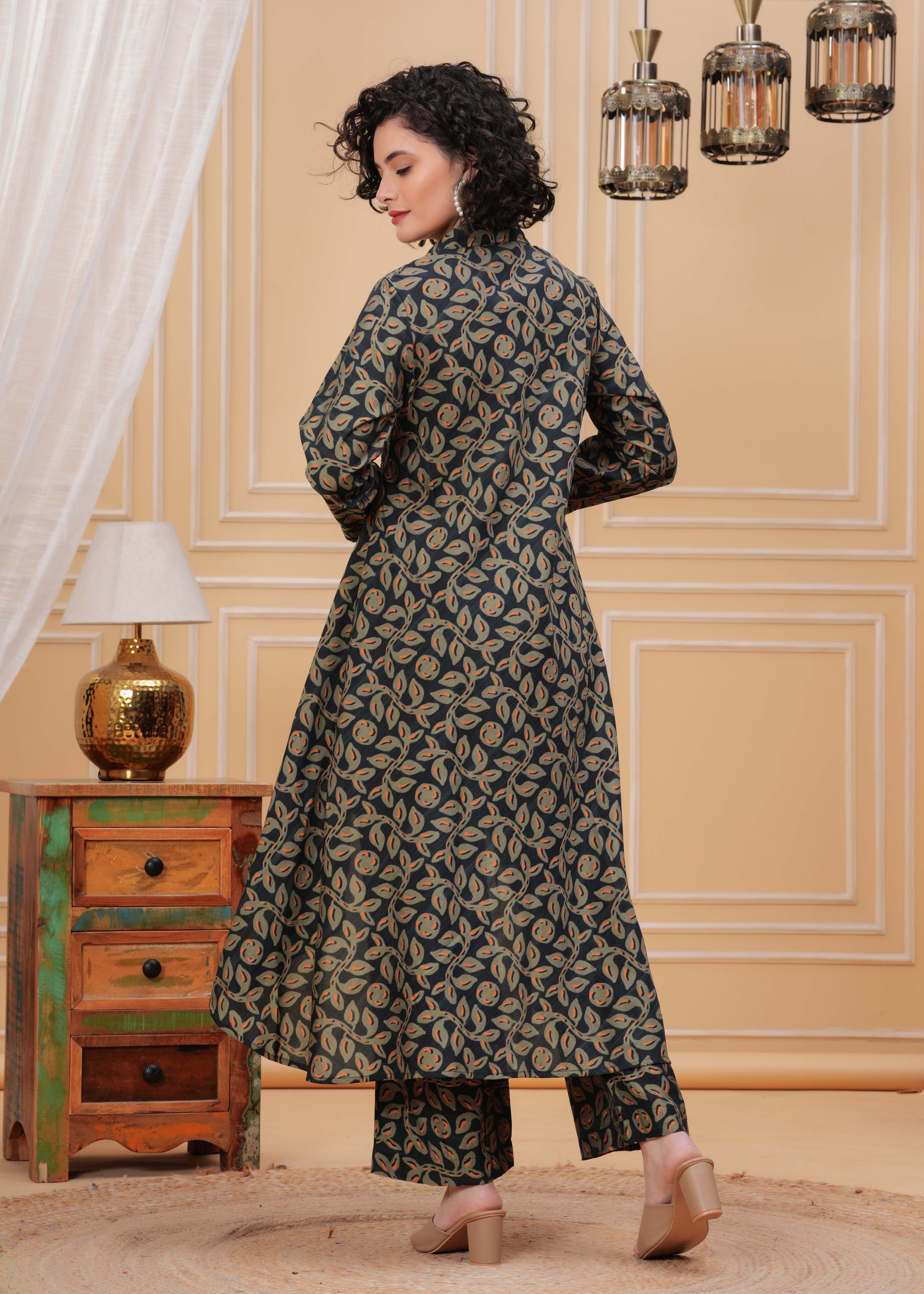 Green Kala Khatta Hand Embroidered Assymetrical Kurta Set