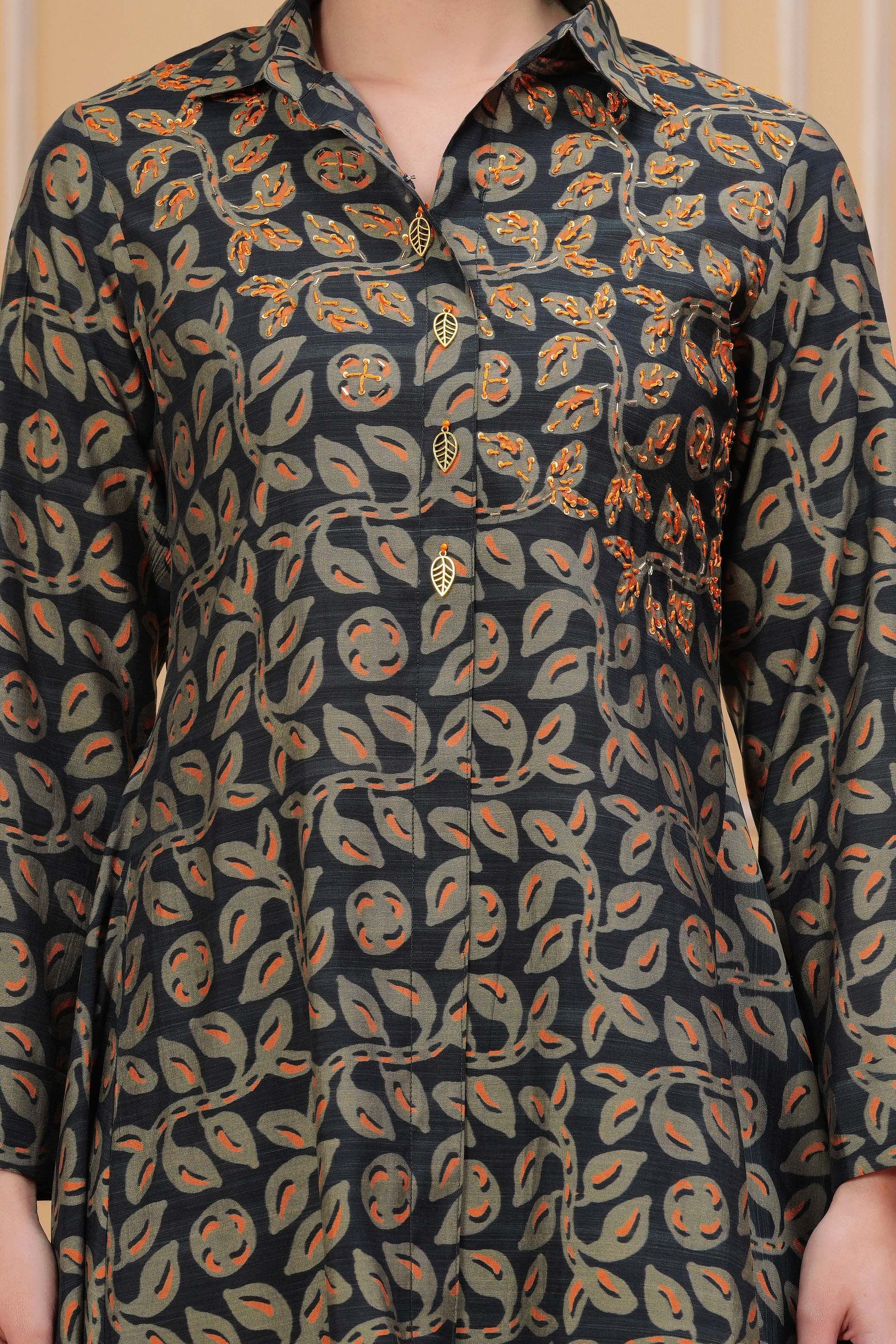 Green Kala Khatta Hand Embroidered Assymetrical Kurta Set