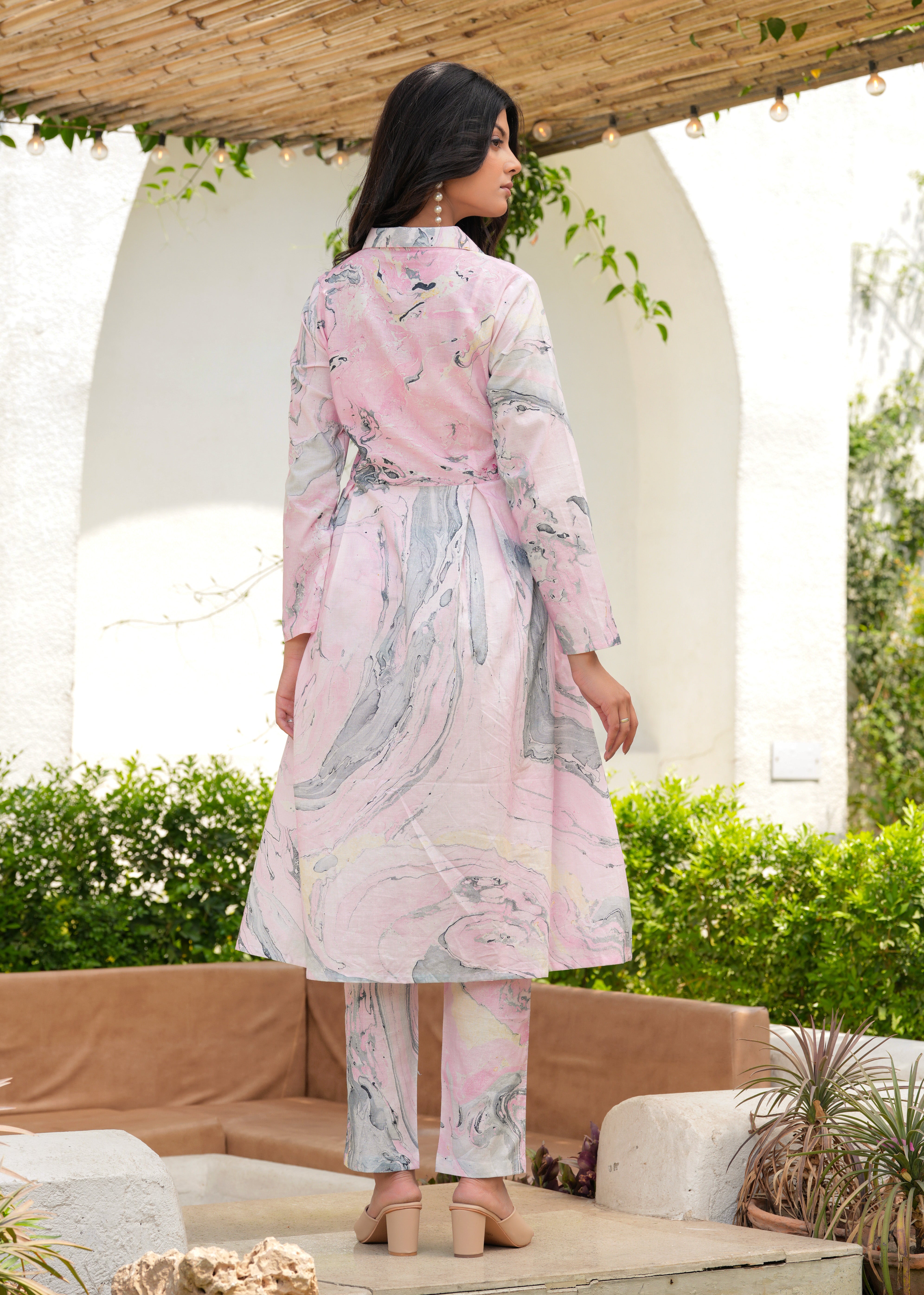 Rose Quartz Marble Print A-Line Co-ord Set