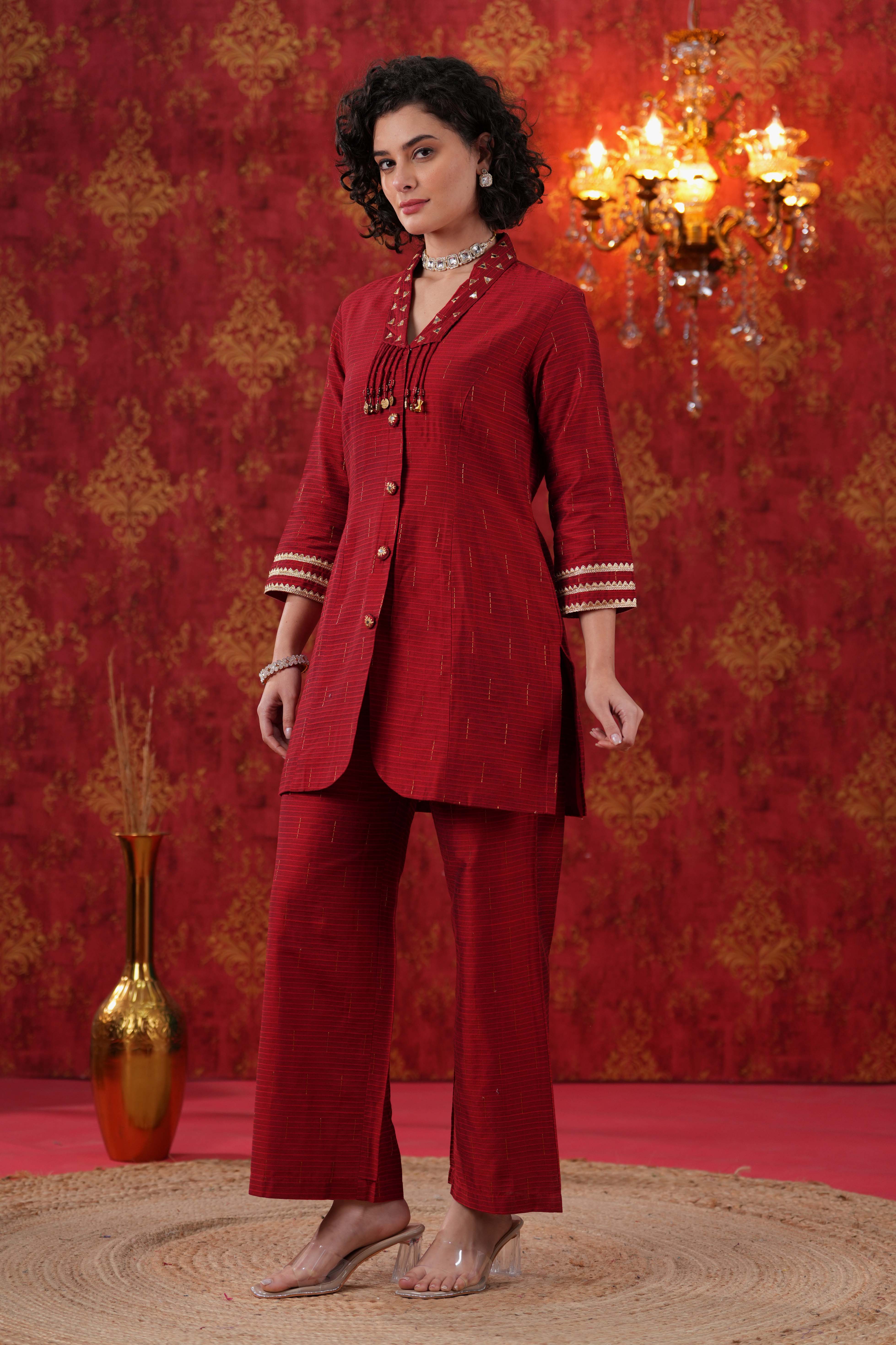Red Glitz Red Jacket Co-ord Set