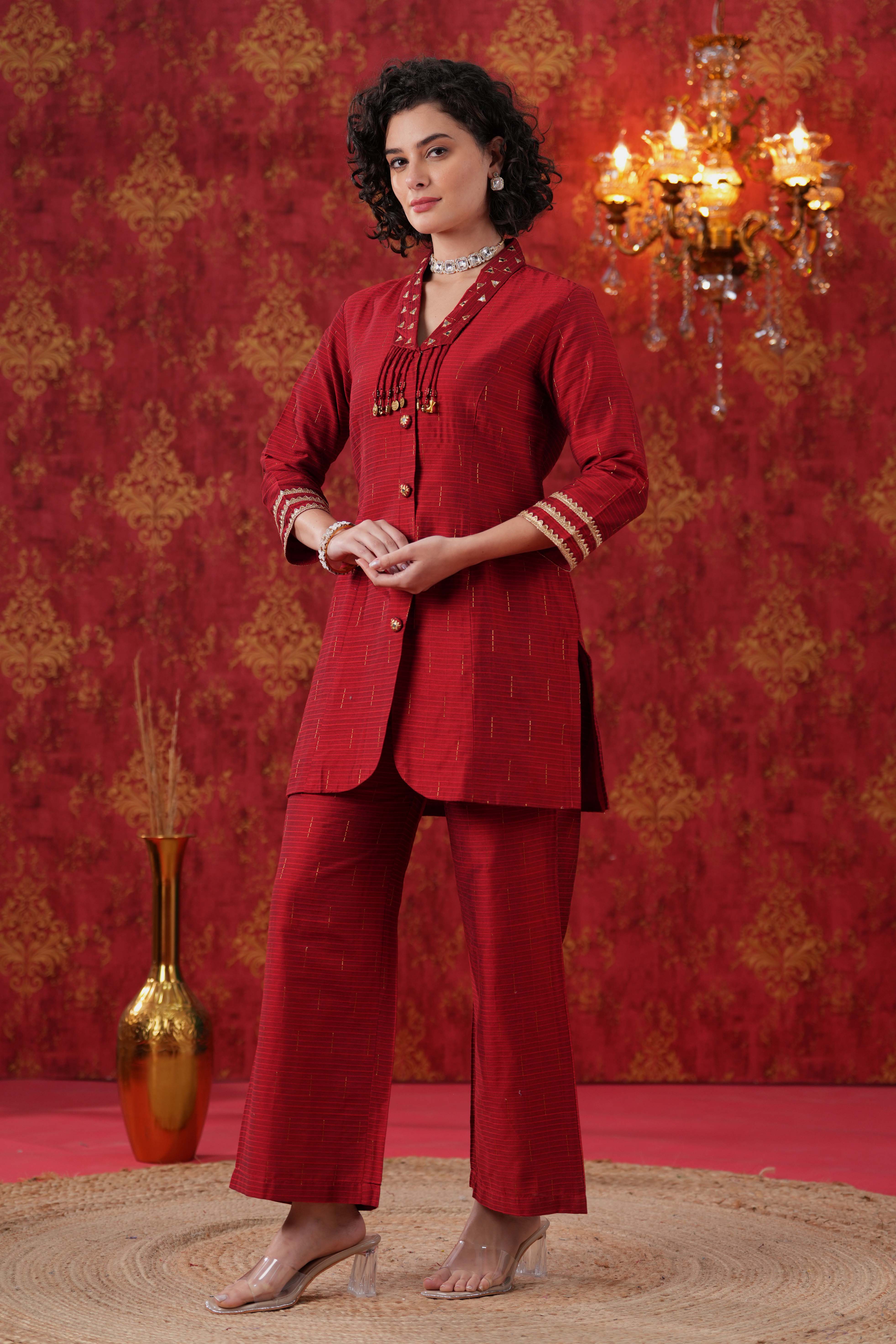 Red Glitz Red Jacket Co-ord Set