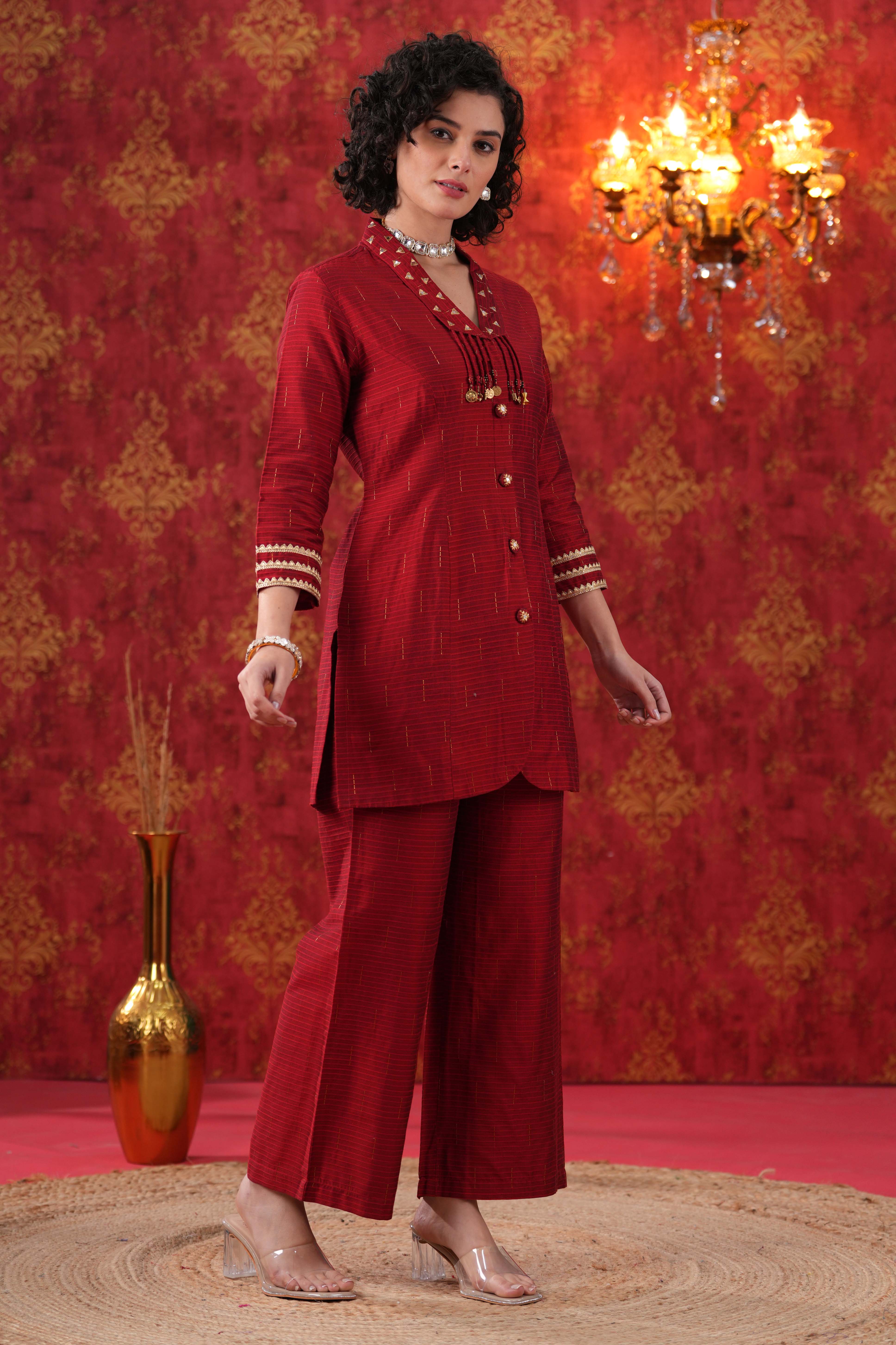Red Glitz Red Jacket Co-ord Set