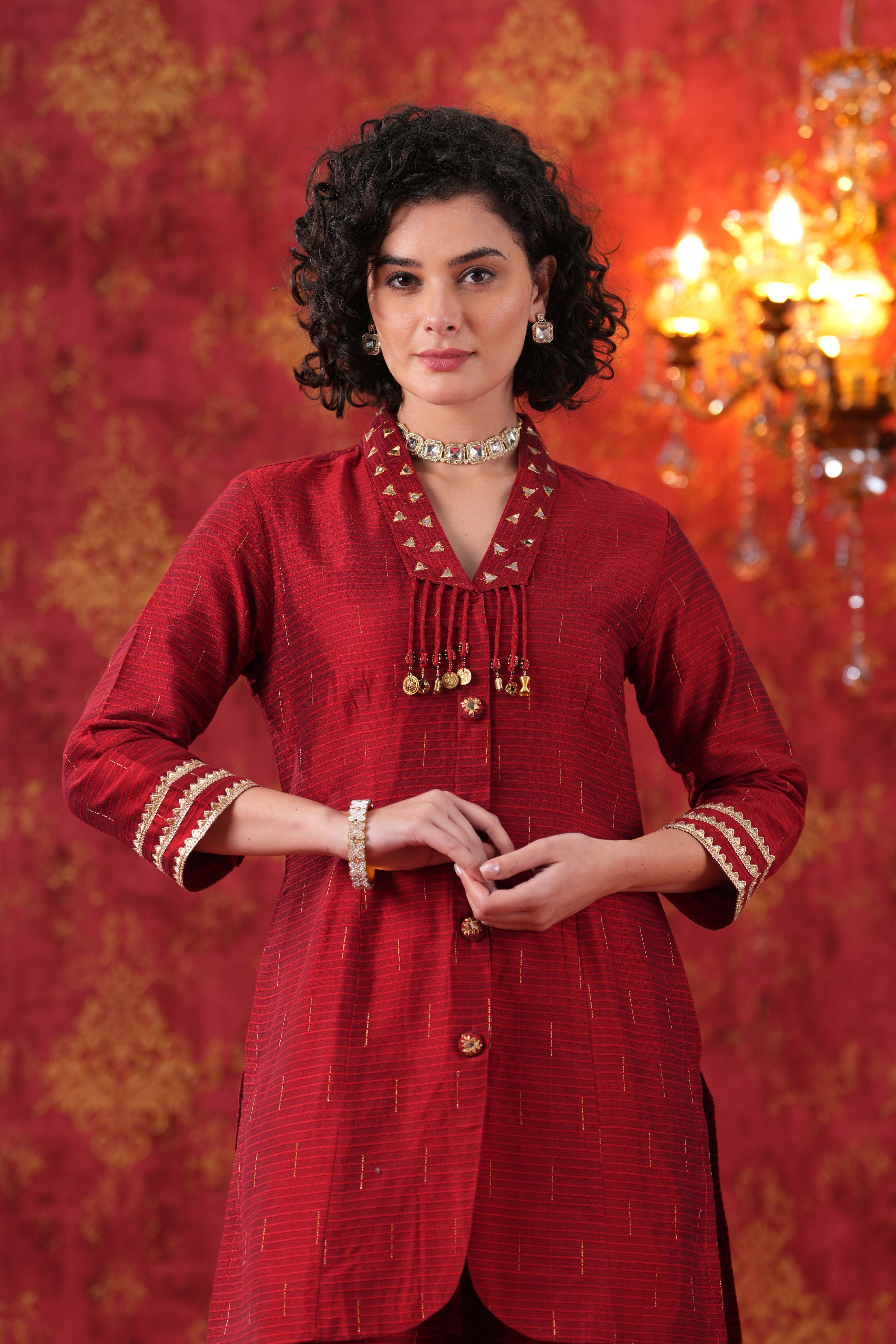 Red Glitz Red Jacket Co-ord Set