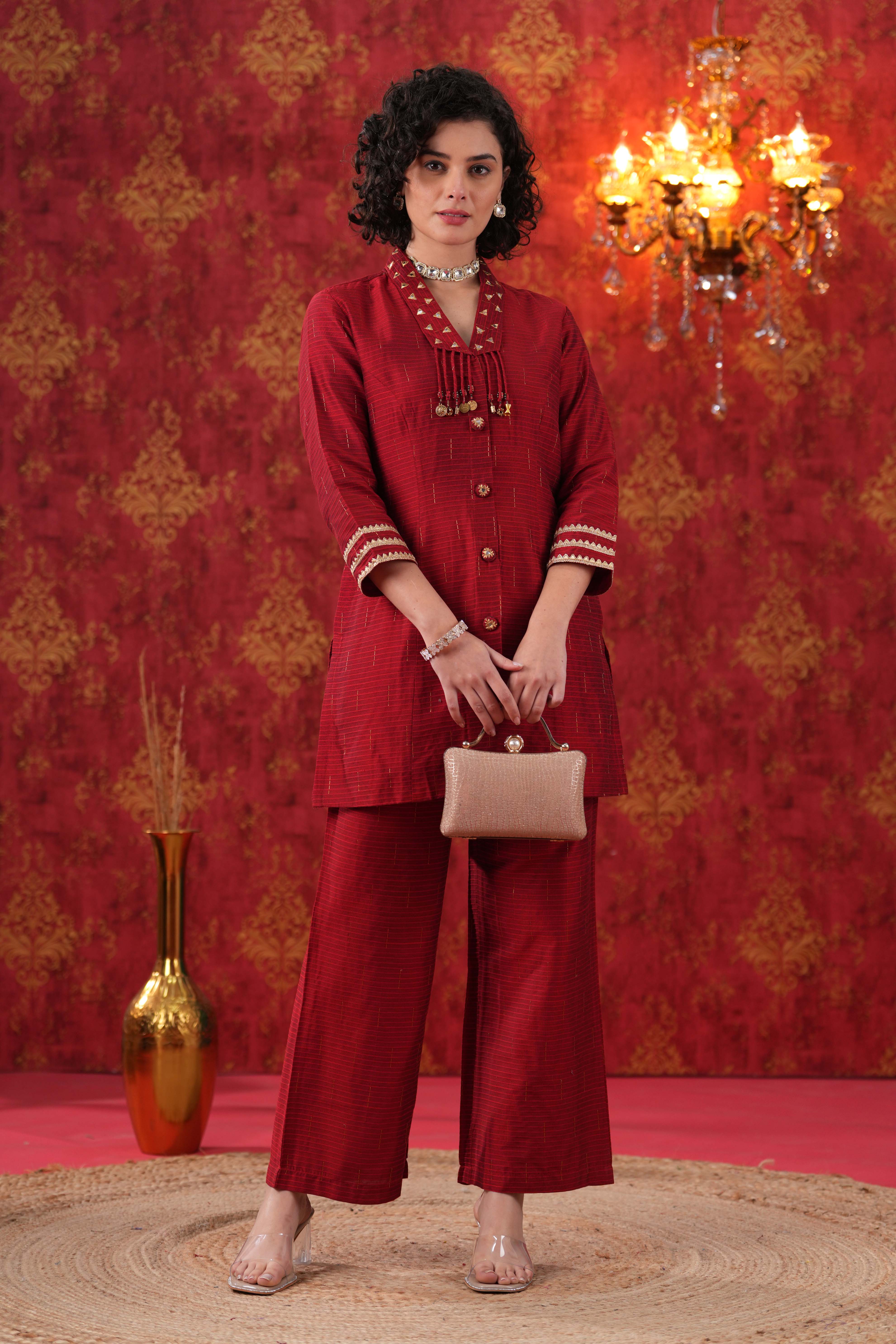 Red Glitz Red Jacket Co-ord Set