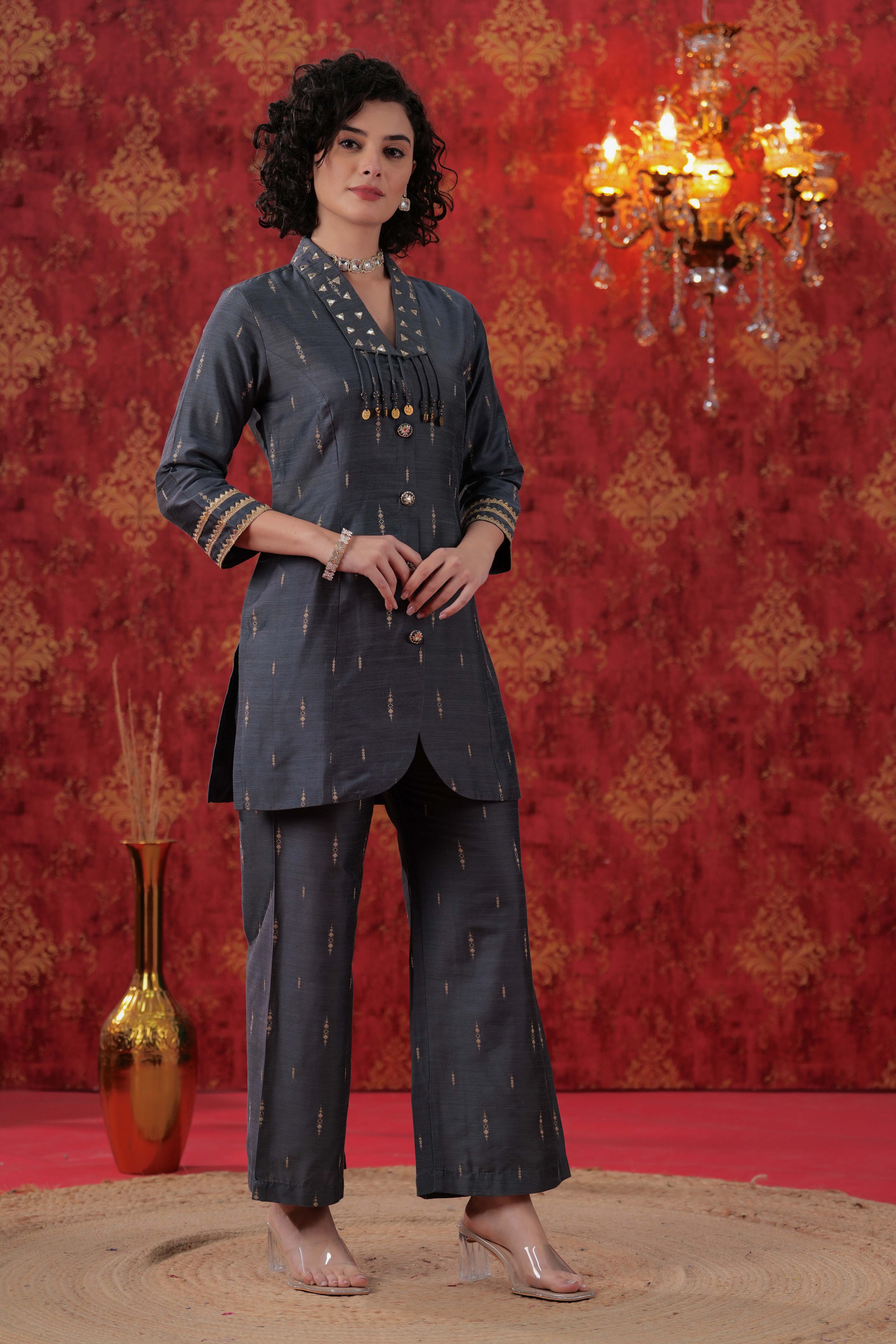 Grey Glitz Grey Jacket Co-ord Set