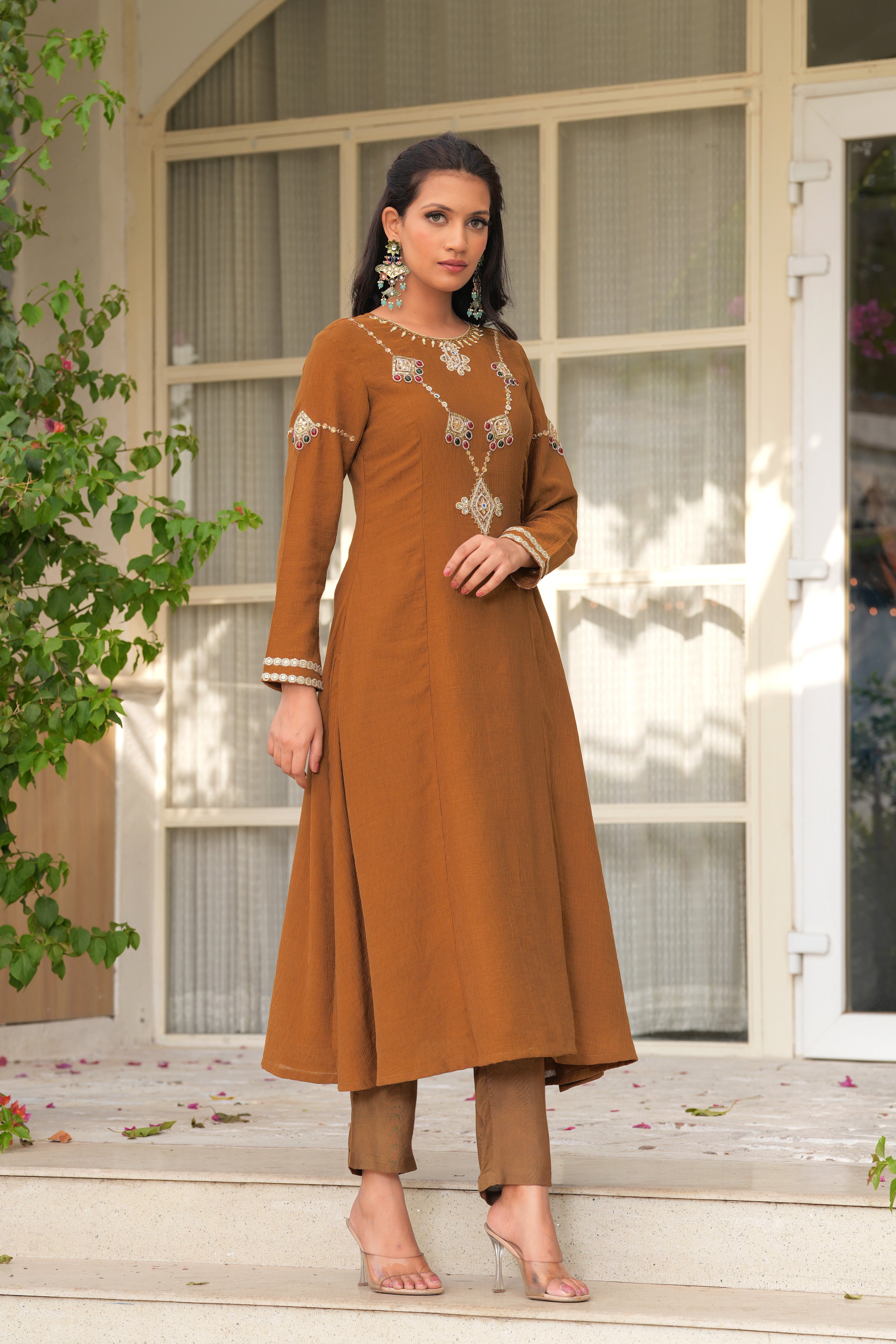 Mustard Rani Haar  Embroidered Kurta Set