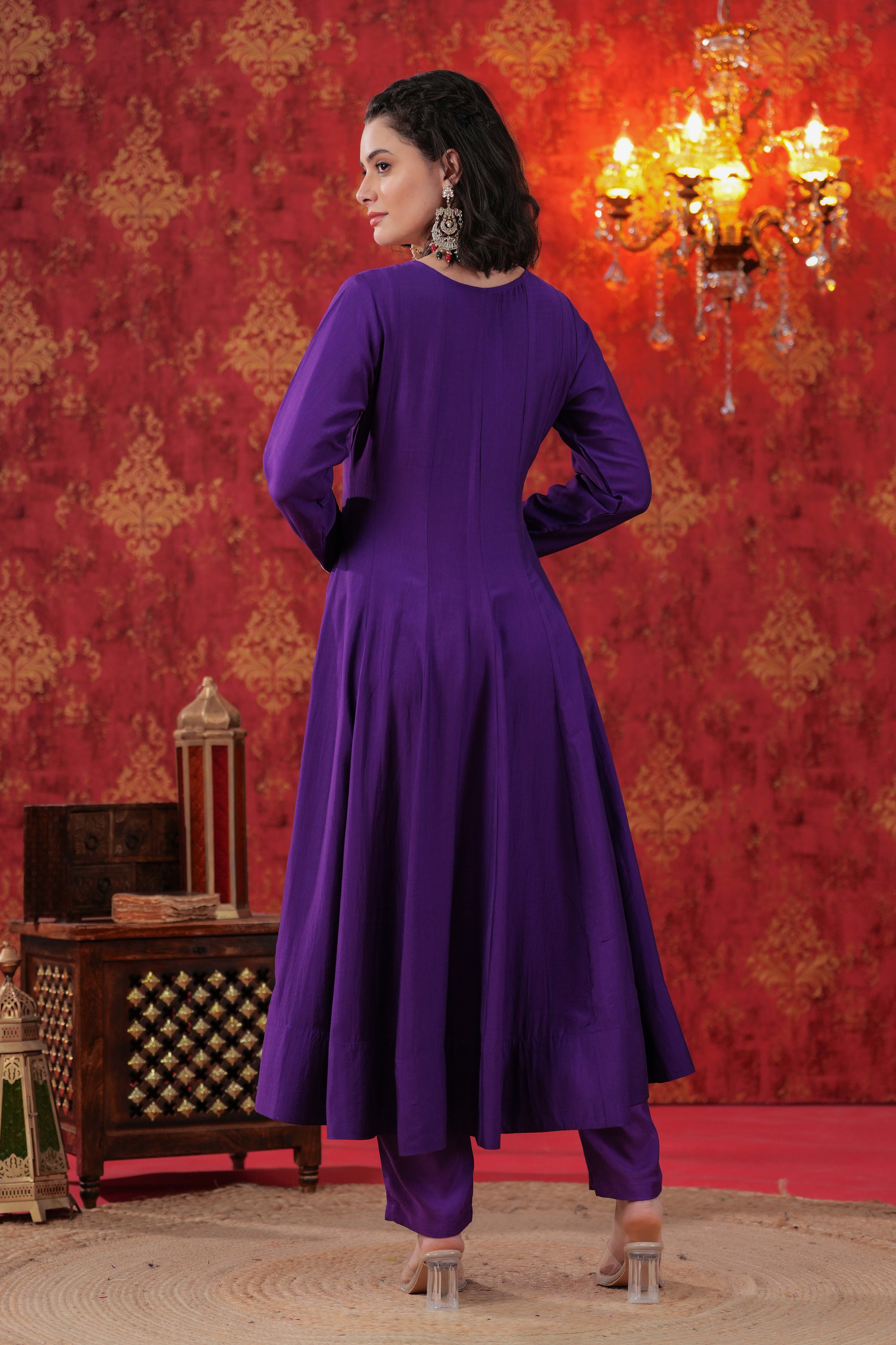Purple Indira Anarkali Set with Ombre Dupatta