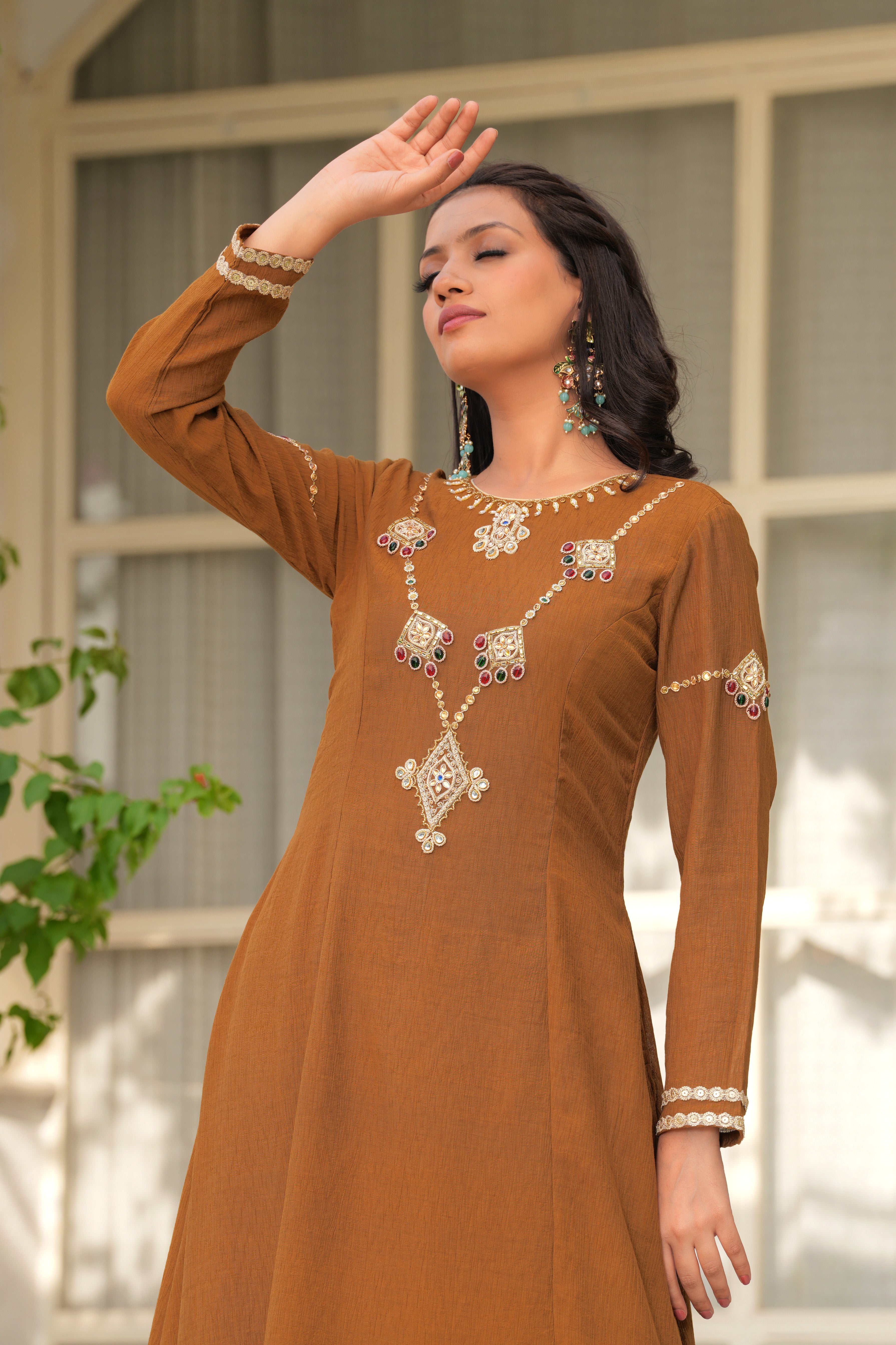 Mustard Rani Haar  Embroidered Kurta Set