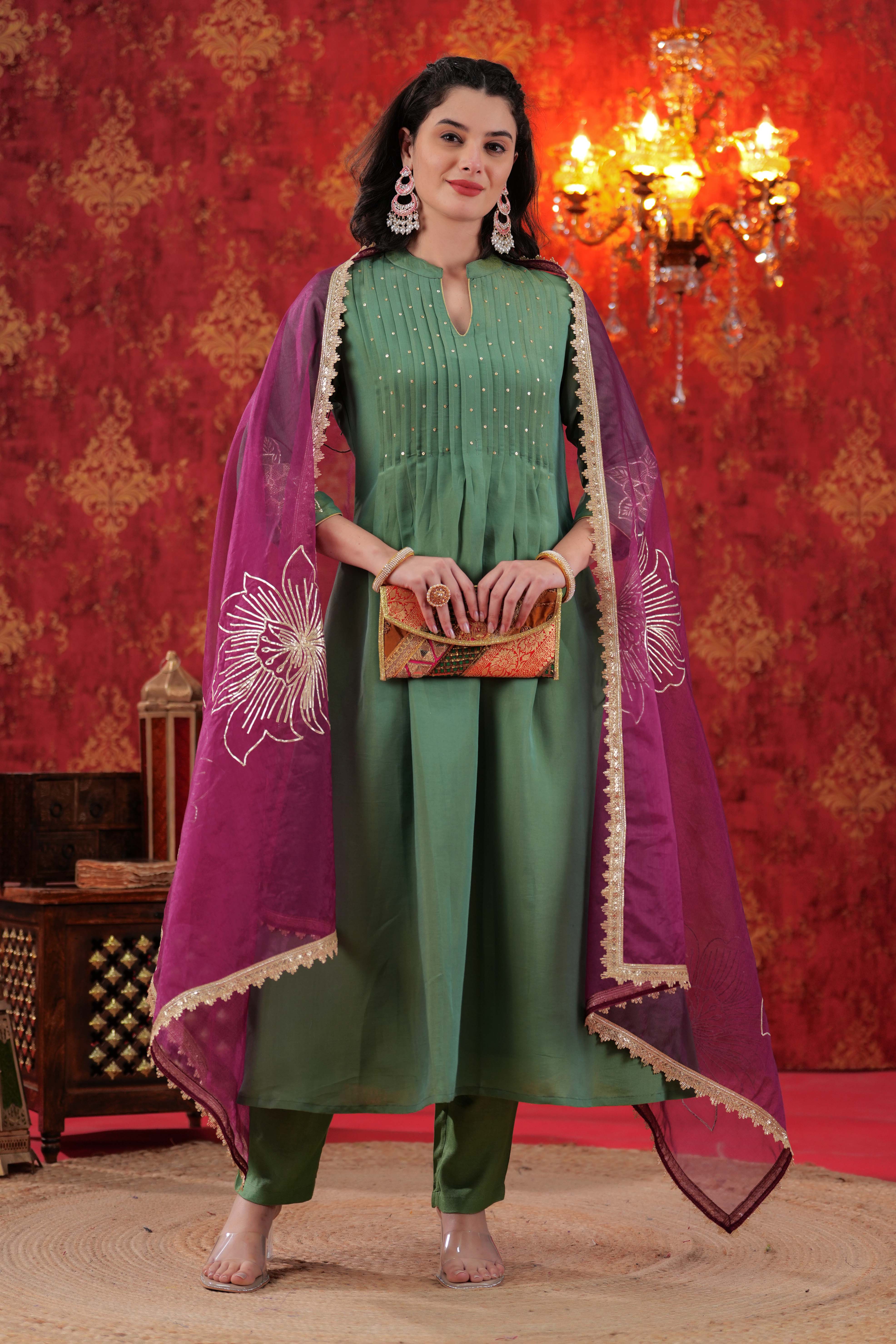 Angoori Kurta Set with Organza Dupatta