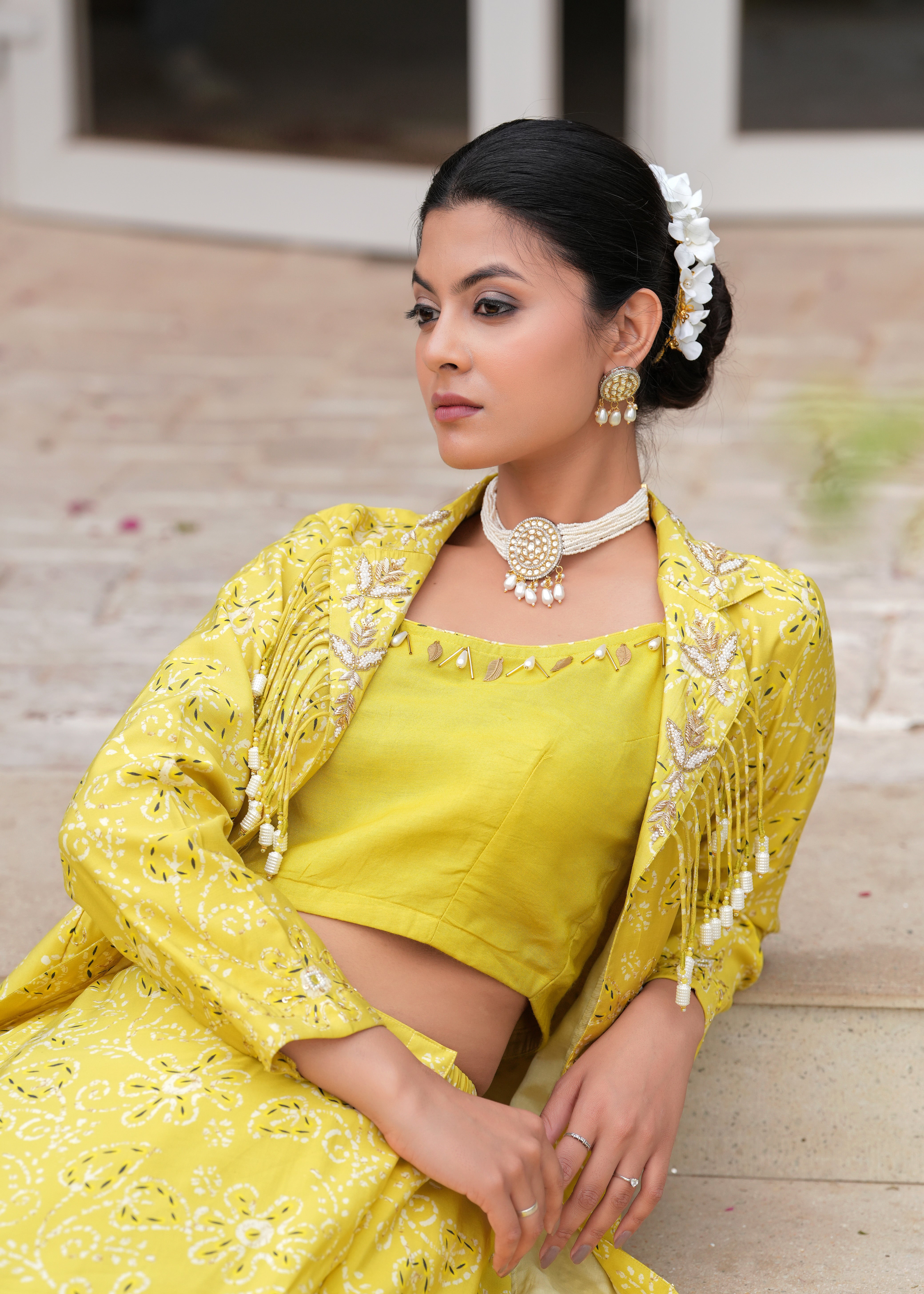 Yellow Marigold Lehenga Jacket Fusion Set