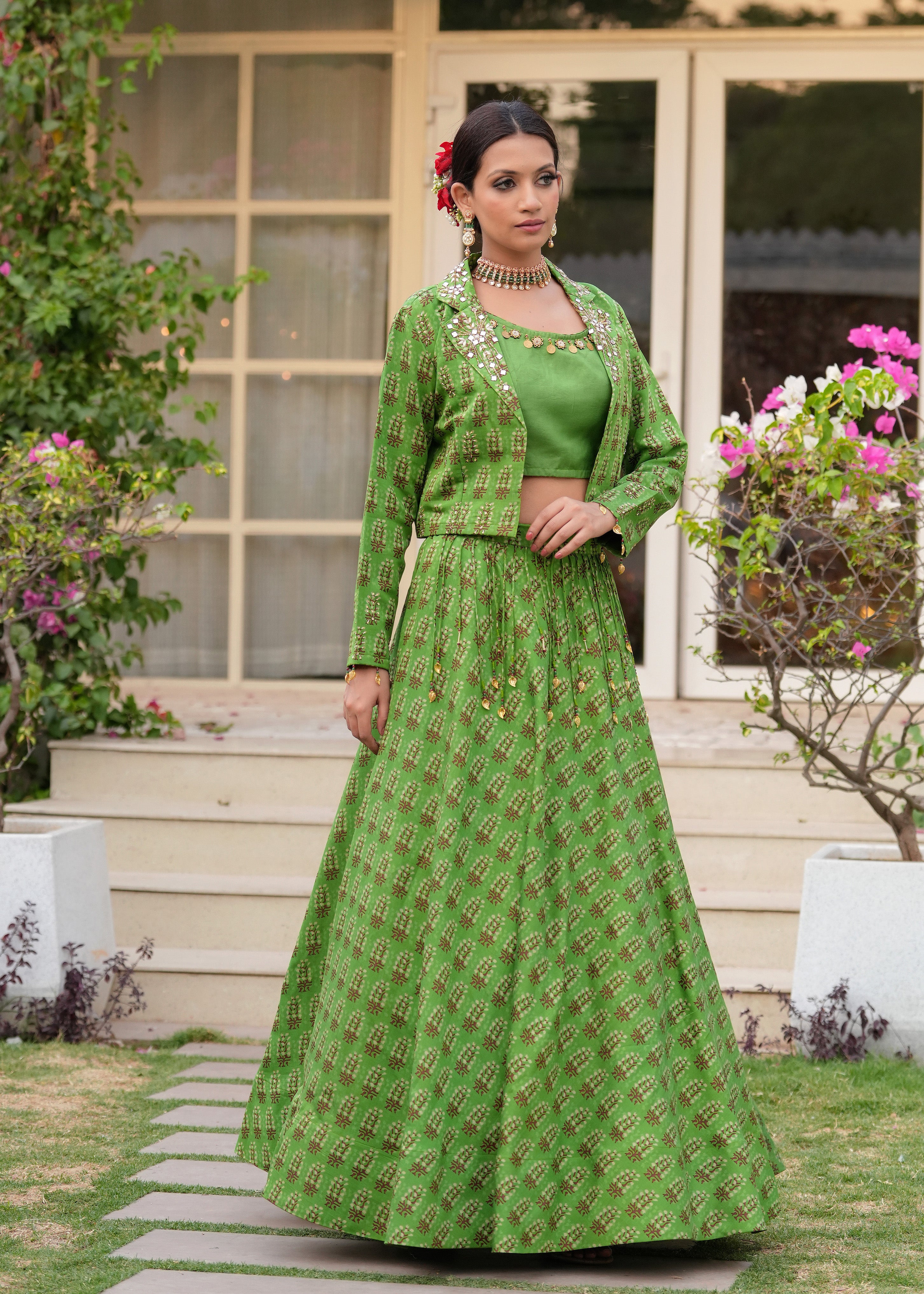 Tota Green Lehenga Jacket Fusion Set