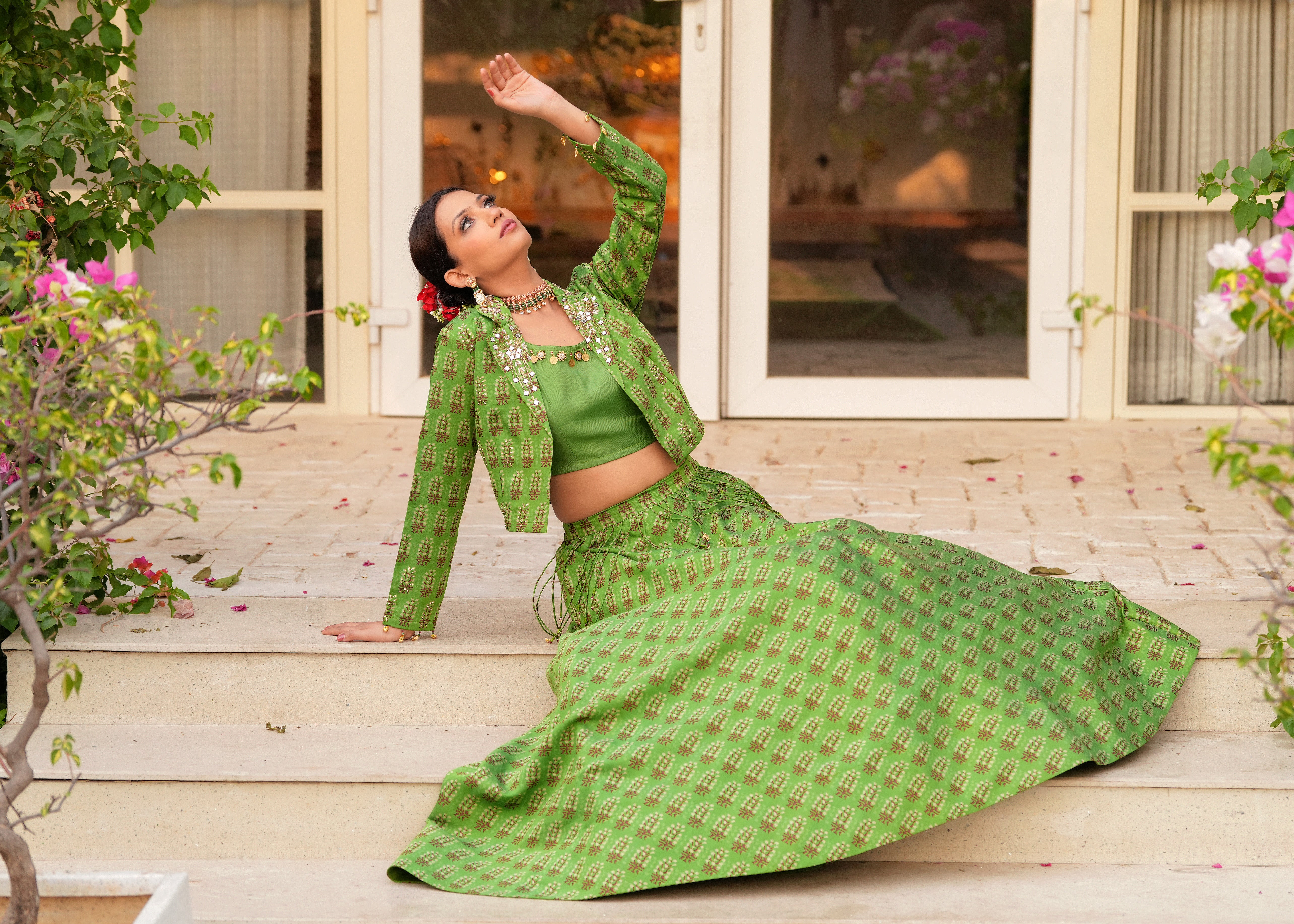 Tota Green Lehenga Jacket Fusion Set