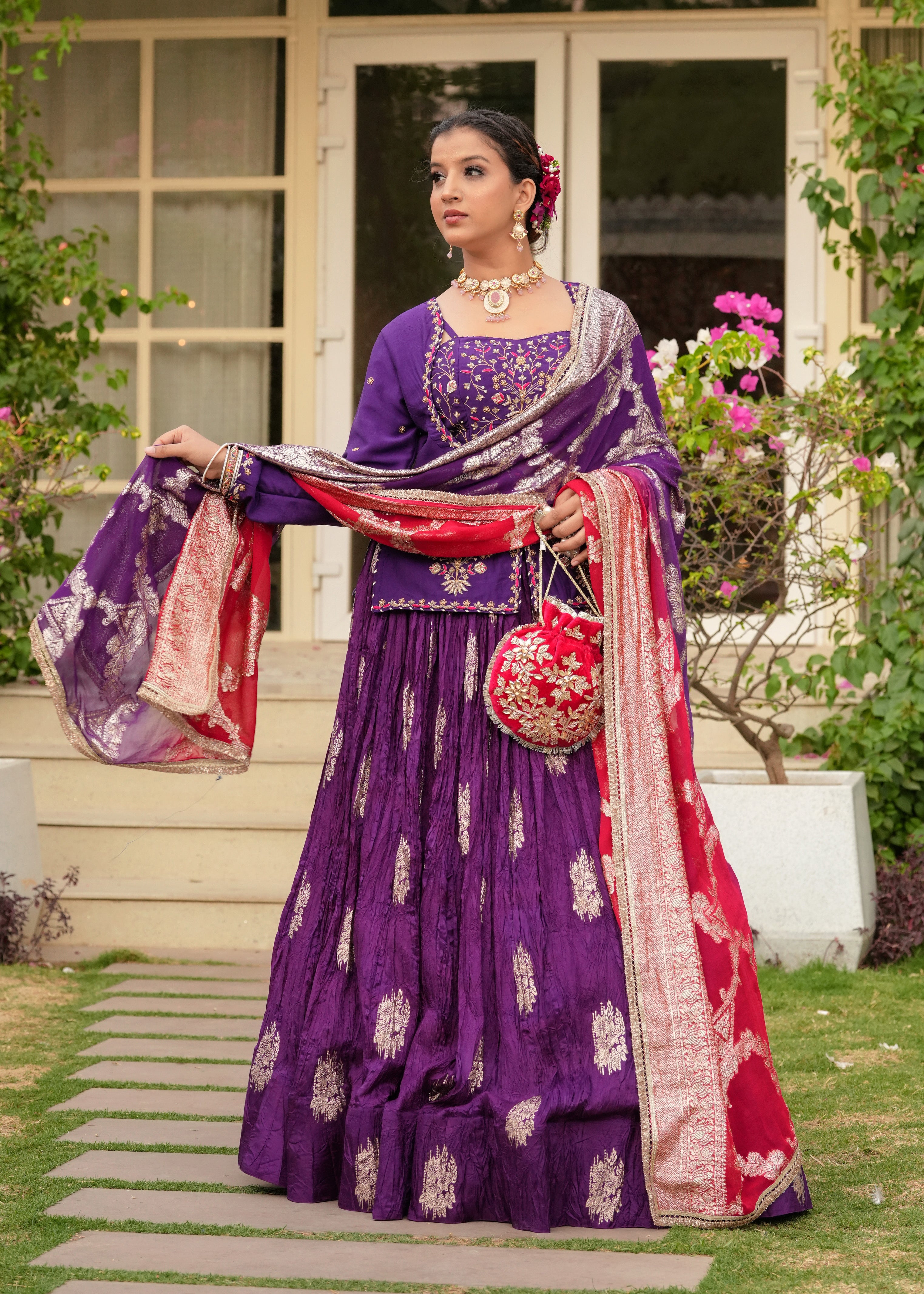 Purple Aparajita Zardozi Jacket Lehenga Set with Blouse