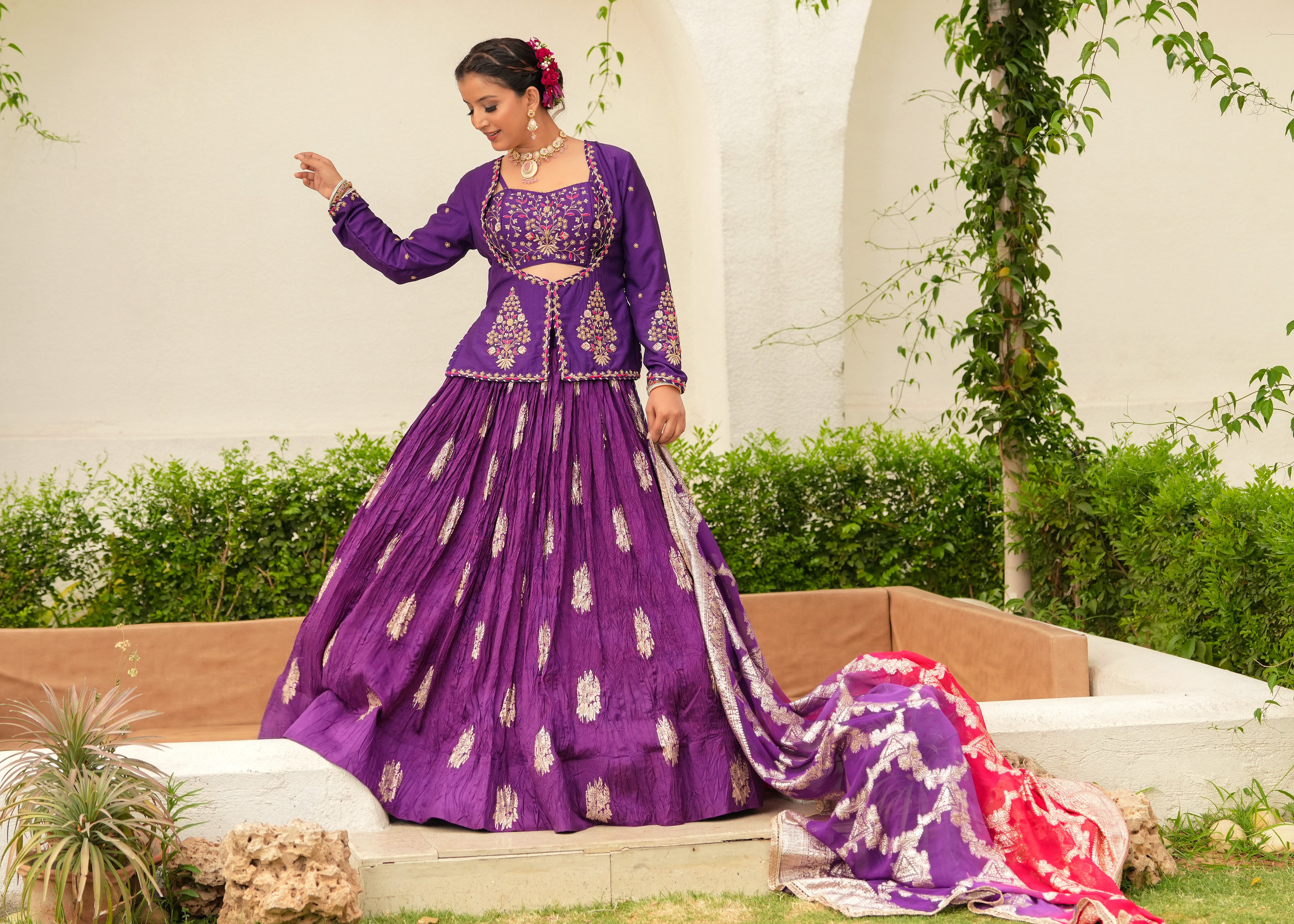 Purple Aparajita Zardozi Jacket Lehenga Set with Blouse