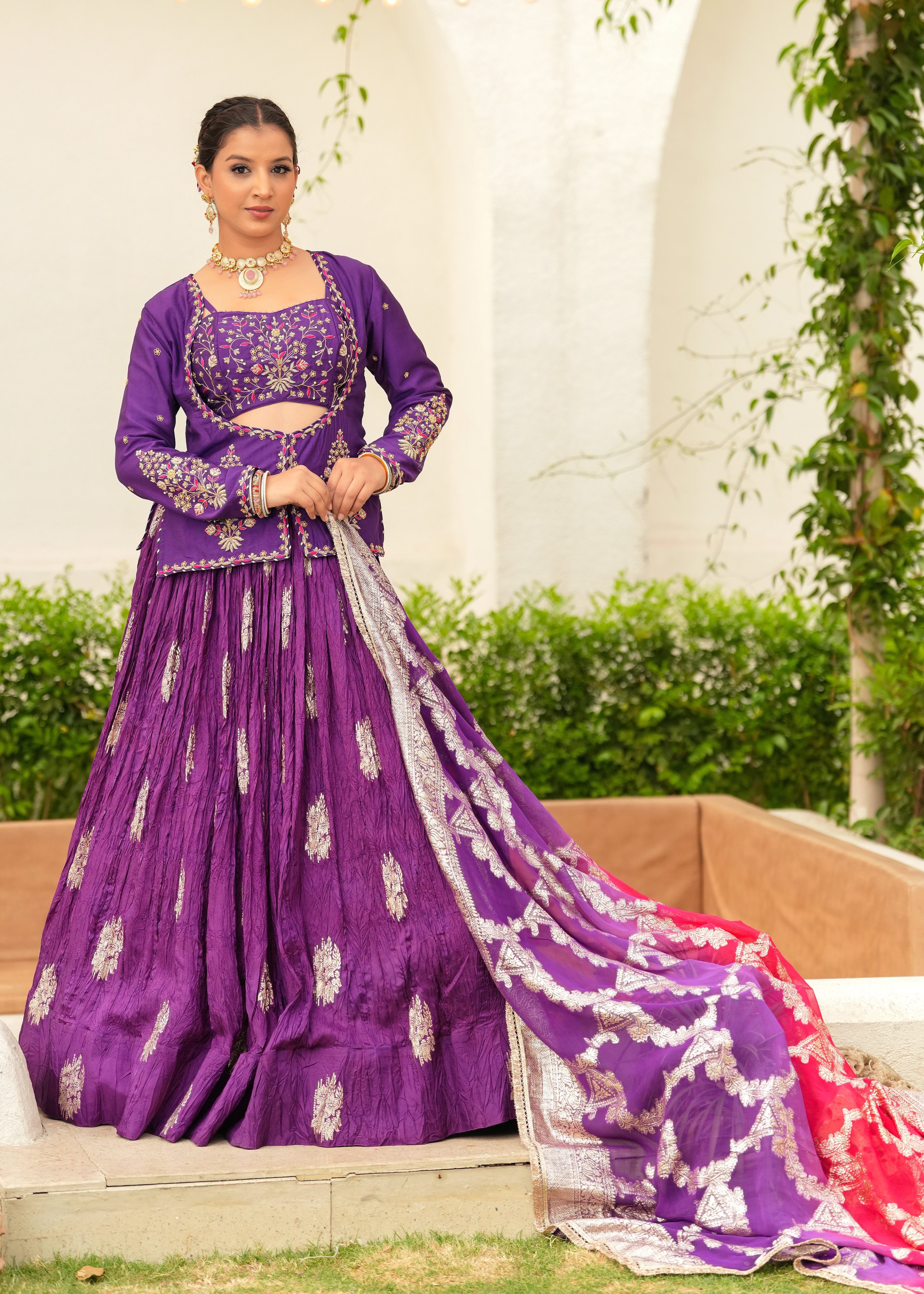 Purple Aparajita Zardozi Jacket Lehenga Set with Blouse