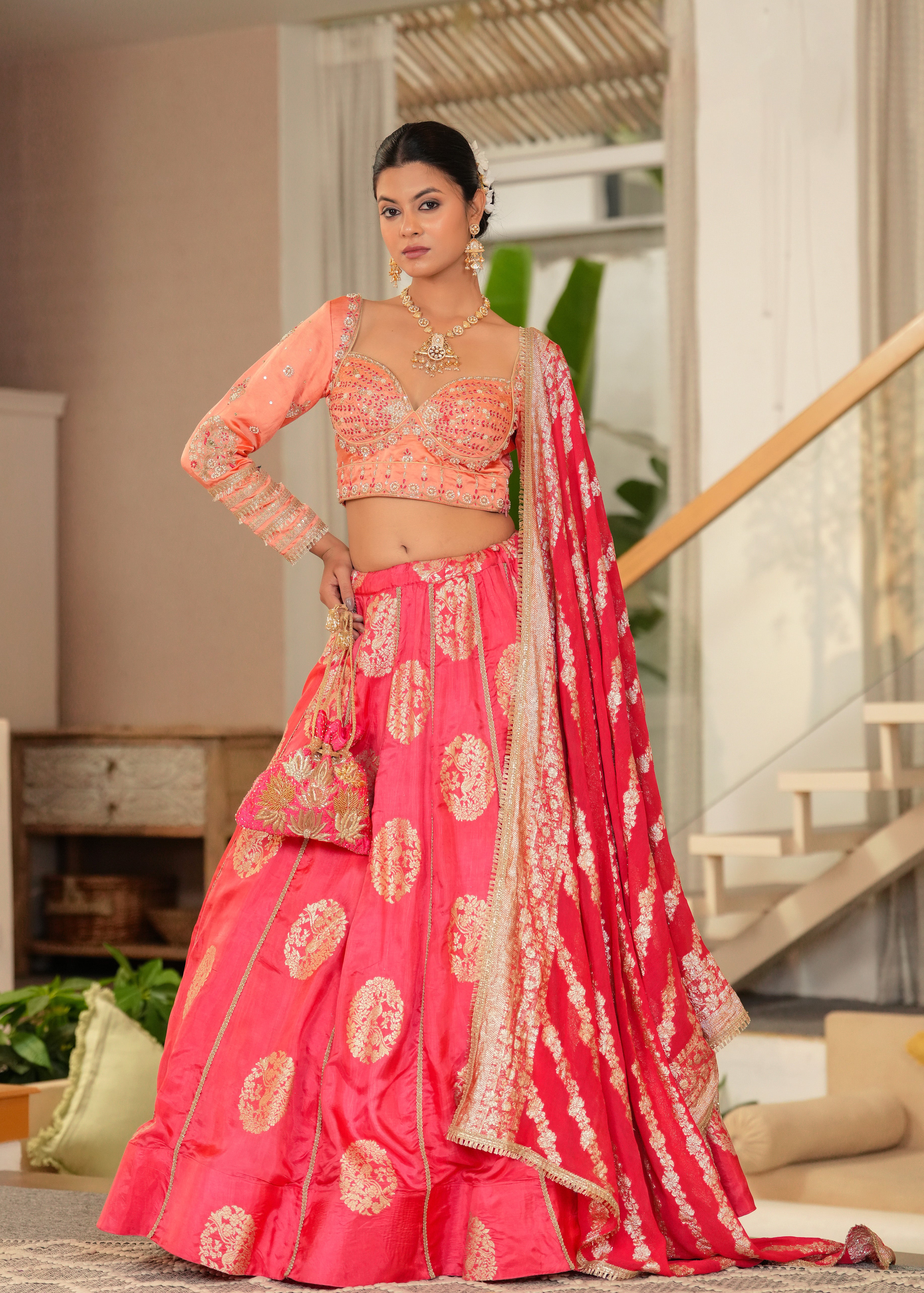 Peach Sunehri Lehenga Set with Blouse