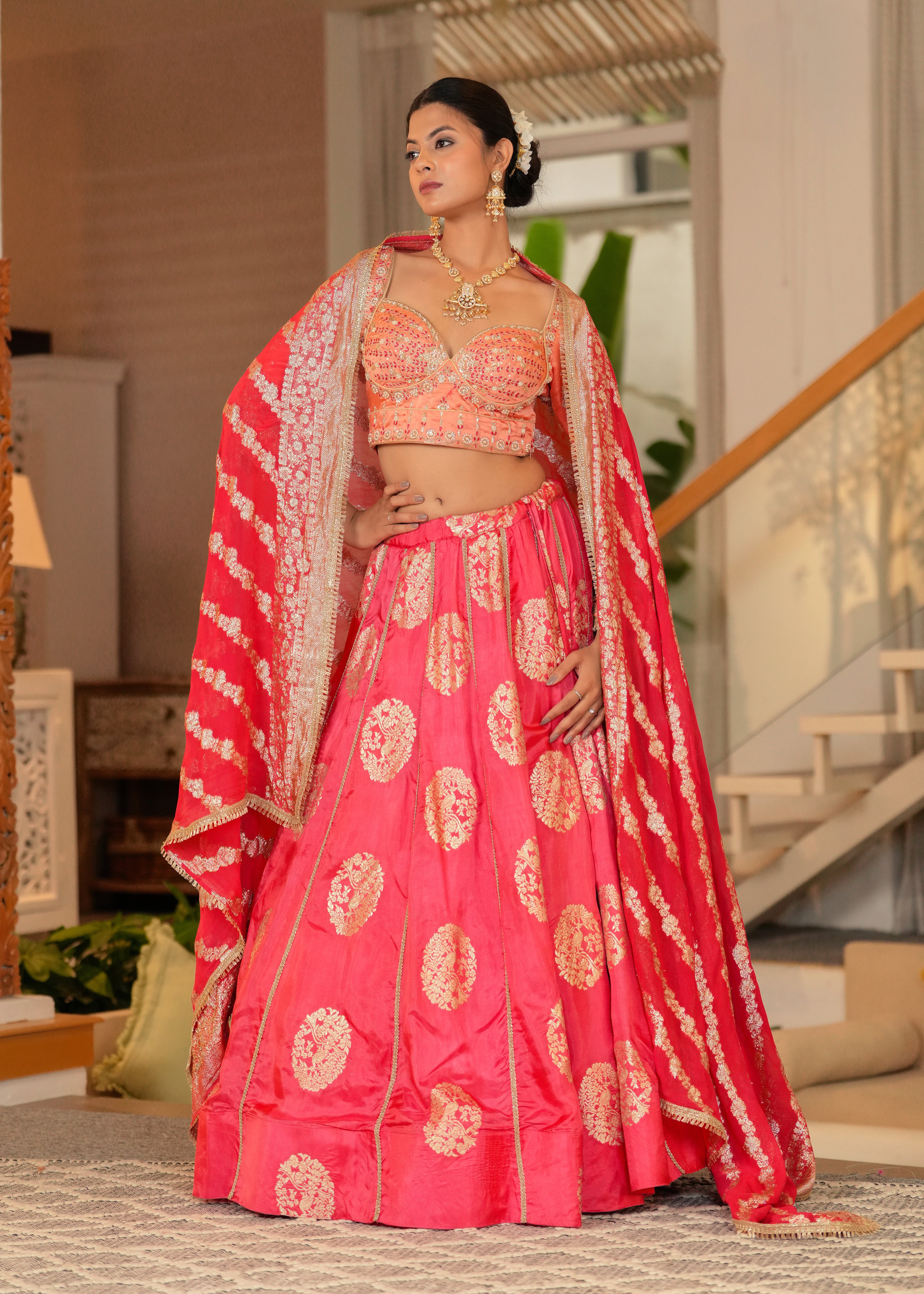 Peach Sunehri Lehenga Set with Blouse
