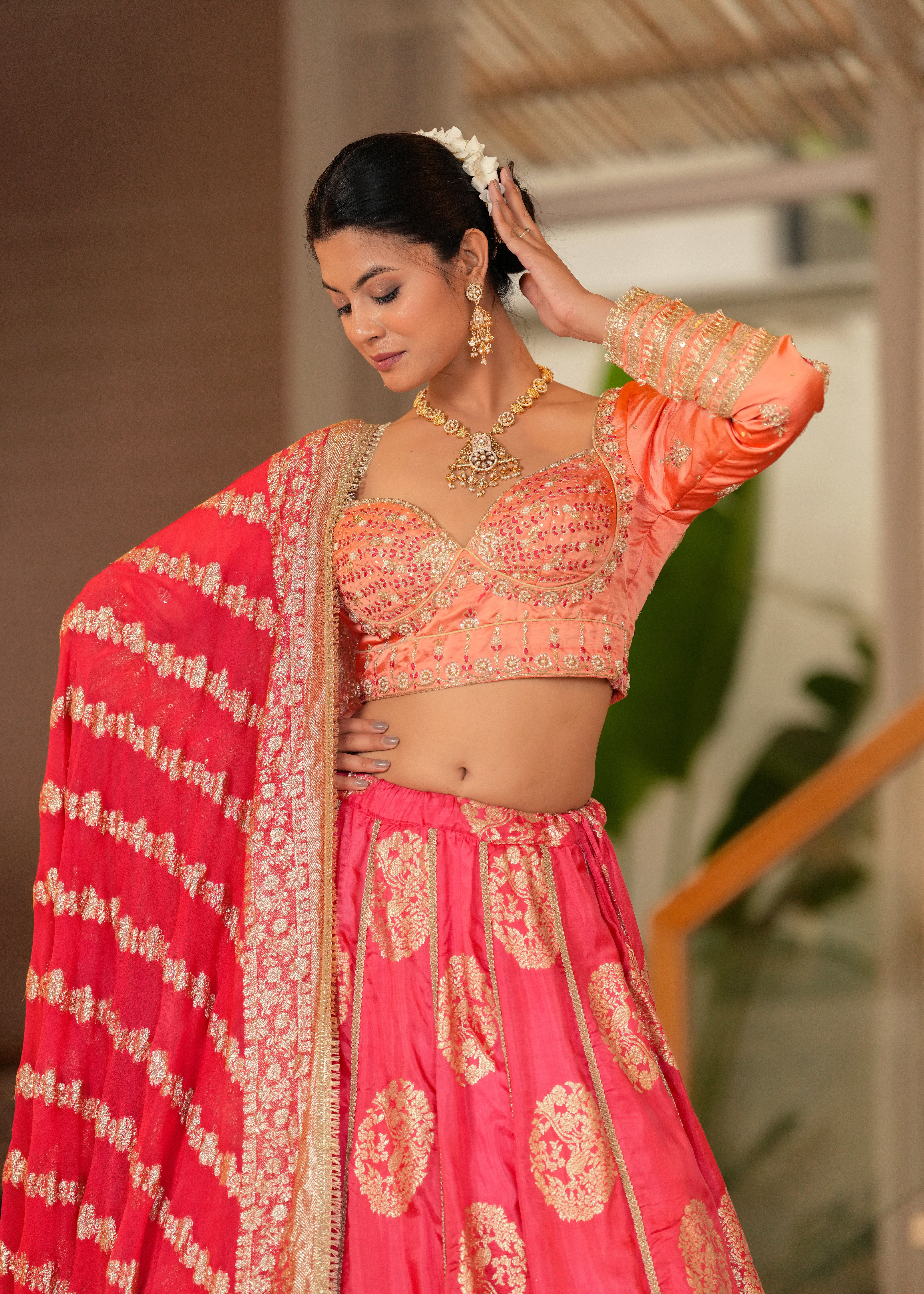 Peach Sunehri Lehenga Set with Blouse